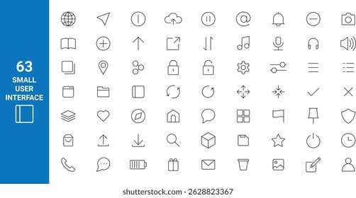 Set of small user interface Line Editable Icons set. Editable stroke for Web Page, Mobile App, UI, UX and GUI design.
