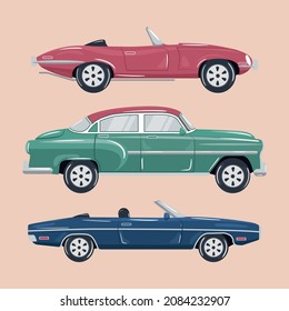 set of small vintage style cars