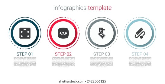 Set Smart bathroom scales, Security camera, Digital door lock and Electric extension cord. Business infographic template. Vector