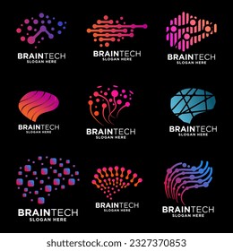 set of smart brain technology digital idea logo template icon vector