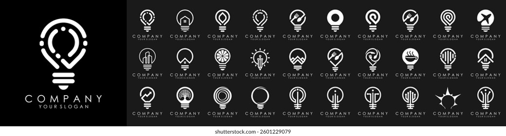 set of Smart bulb logo design. Bulb Logo Design Colorful . Idea creative light bulb logo. Bulb digital logo technology Idea.