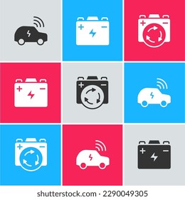 Ajuste el sistema de auto inteligente, la batería del coche y la batería con el icono del símbolo de reciclaje. Vector