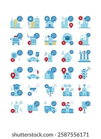 set of smart city flat icon vector illustration