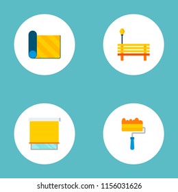 Set of smart city icons flat style symbols with painting, bench, window cover and other icons for your web mobile app logo design.