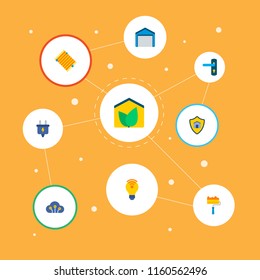 Set of smart city icons flat style symbols with painting, rug, lightbulb wifi and other icons for your web mobile app logo design.