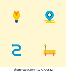 Set of smart city icons flat style symbols with bench, lightbulb wifi, pipe line and other icons for your web mobile app logo design.