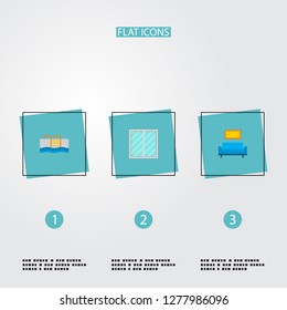 Set of smart city icons flat style symbols with interior, pool, window and other icons for your web mobile app logo design.