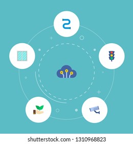 Set of smart city icons flat style symbols with cloud code, pipe line, light traffic and other icons for your web mobile app logo design.