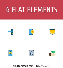 Set of smart city icons flat style symbols with eco, door lock, phone pin and other icons for your web mobile app logo design.
