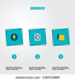 Set of smart city icons flat style symbols with washing machine, electricity, carpet and other icons for your web mobile app logo design.
