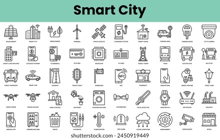 Set of smart city icons. Linear style icon bundle. Vector Illustration