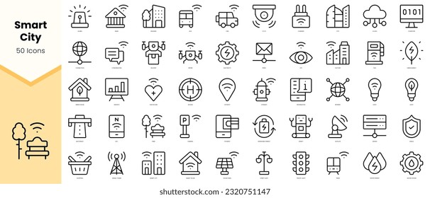 Set of smart city Icons. Simple line art style icons pack. Vector illustration