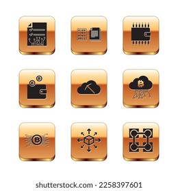 Set Smart contract, Cryptocurrency bitcoin in circuit, Distribution, cloud mining, wallet and  icon. Vector