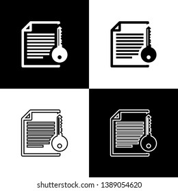 Set Smart contract icons on black and white background. Blockchain technology, cryptocurrency mining, bitcoin, altcoins, digital money market. Line, outline and linear icon. Vector Illustration