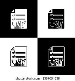 Set Smart contract icons on black and white background. Blockchain technology, cryptocurrency mining, bitcoin, altcoins, digital money market. Line, outline and linear icon. Vector Illustration
