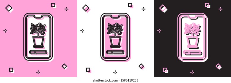 Set Smart control farming system mobile application icon isolated on pink and white, black background.  Vector Illustration