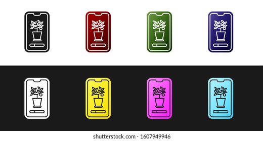 Set Smart control farming system mobile application icon isolated on black and white background.  Vector Illustration