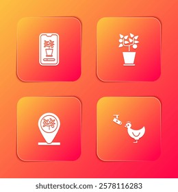 Set Smart control farming system, Plant pot, Location and tree and Chicken camera icon. Vector
