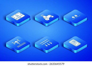 Set Smart control farming system, technology, with bulb and plant, drone, Wireless tractor smart and Plant icon. Vector