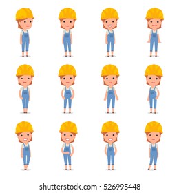 Set of Smart and Cute Character Builder Girl making Presentation for using in Design, etc.