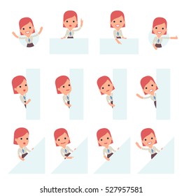 Set of Smart and Cute Character Consultant Girl  making Presentation for using in Design, etc.