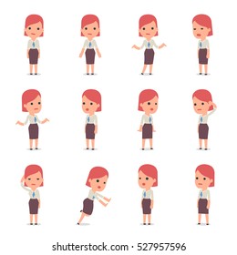 Set of Smart and Cute Character Consultant Girl  making Presentation for using in Design, etc.