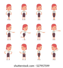 Set of Smart and Cute Character Consultant Girl  making Presentation for using in Design, etc.