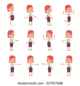 Set of Smart and Cute Character Consultant Girl  making Presentation for using in Design, etc.