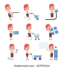 Set of Smart and Cute Character Consultant Girl  making Presentation for using in Design, etc.
