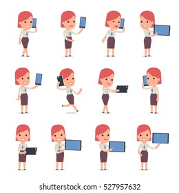Set of Smart and Cute Character Consultant Girl  making Presentation for using in Design, etc.