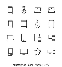 Set Of Smart Devices And Gadgets, Computer Equipment And Electronics. Electronic Devices Icons For Web And Mobile Vector Line Icon. Editable Move. 32x32 Pixels.