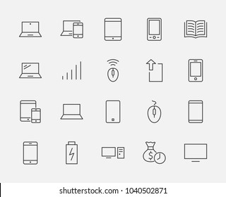 Set of smart devices and gadgets, computer equipment and electronics. Electronic devices icons for web and mobile vector line icon. Editable move. 32x32 pixels.