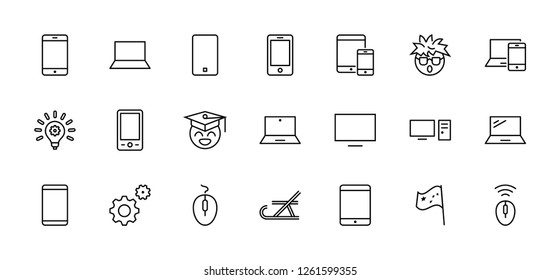 Set of smart devices and gadgets, computer equipment and electronics. Electronic devices icons for web and mobile vector line icon. Editable Stroke. 32x32 pixels.