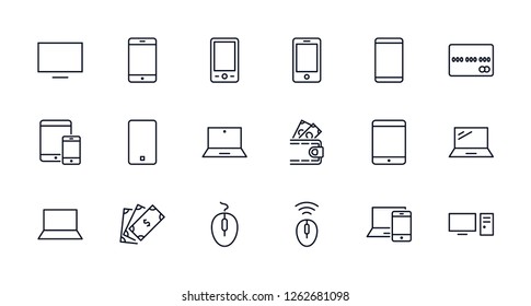 Set Of Smart Devices And Gadgets, Computer Equipment And Electronics. Electronic Devices Icons For Web And Mobile Vector Line Icon. Editable Stroke. 32x32 Pixels.