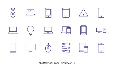 Set of smart devices and gadgets, computer equipment and electronics. Electronic devices icons for web and mobile vector line icon. Editable Stroke. 32x32 pixels.