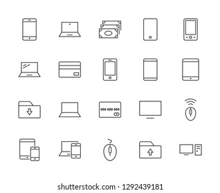 Set of smart devices and gadgets, computer equipment and electronics. Electronic devices icons for web and mobile vector line icon. Editable Stroke. 32x32 pixels.