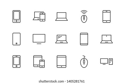 Set of smart devices and gadgets, computer equipment and electronics. Electronic devices icons for web and mobile vector line Free icon. Editable Stroke. 32x32 pixels.