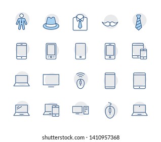 Set of smart devices and gadgets, computer equipment and electronics. Electronic devices icons for web and mobile vector line icon. Editable Stroke. 32x32 pixels.