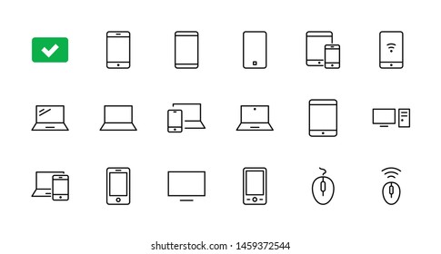 Set of smart devices and gadgets, computer equipment and electronics. Electronic devices icons for web and mobile vector line icon. Editable Stroke. 32x32 pixels. - Shutterstock ID 1459372544