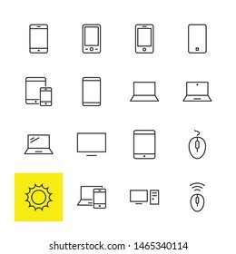 Set of smart devices and gadgets, computer equipment and electronics. Electronic devices icons for web and mobile vector line icon. Editable Stroke. 32x32 pixels.