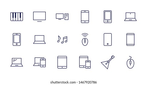 Set of smart devices and gadgets, computer equipment and electronics. Electronic devices icons for web and mobile vector line icon. Editable Stroke. 32x32 pixels.