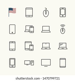 Set of smart devices and gadgets, computer equipment and electronics. Electronic devices icons for web and mobile vector line icon. Editable Stroke. 32x32 pixels.