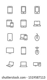 Set of Smart Devices and gadgets, computer equipment and electronics. Electronic devices icons for web and mobile vector line icon. Editable Stroke. 32x32 pixels.