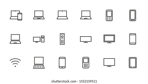  A Set Of Smart Devices And Gadgets, Computer Hardware And Electronics. Electronic Device Icons For Web And Mobile Vector Lines. Editable Stroke. 48x48 Pixels.