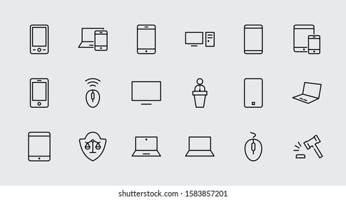 Set of Smart Devices and gadgets, computer equipment and electronics. Electronic devices icons for web and mobile vector line icon. Editable Stroke. 32x32 pixels.