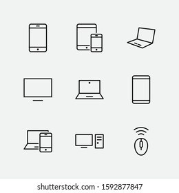 Set of smart devices and gadgets, computer equipment and electronics. Electronic devices icons for web and mobile vector line icon. Editable Stroke. 32x32 pixels.