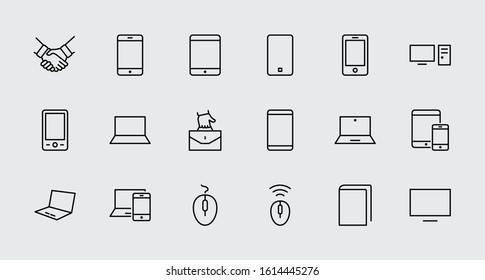 Set of smart devices and gadgets, computer equipment and electronics. Electronic devices icons for web and mobile vector line icon. Editable Stroke. 32x32 pixels.