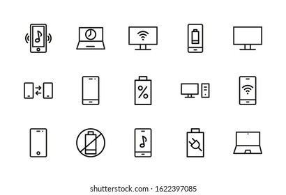 Set of smart devices and gadgets, computer equipment and electronics. Electronic device icons for web and mobile vector lines. 48x48 pixels. Editable Stroke.