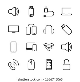 A set of smart devices and gadgets, computer hardware and electronics. Electronic devices icons for web and mobile vector lines. computer, telephone. Editable stroke. 48x48 pixels.