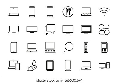 set of smart devices and gadgets, computer hardware and electronics. Electronic device icons for web and mobile vector lines. Editable stroke. 480x480 pixels